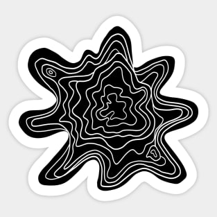 Topographic Wavy Contour Abstract Line Art White on Black Sticker